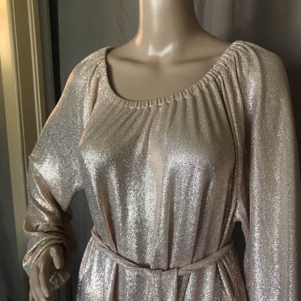 LuLaroe Gold Shimmer Eve Dress XL long sleeves NEW